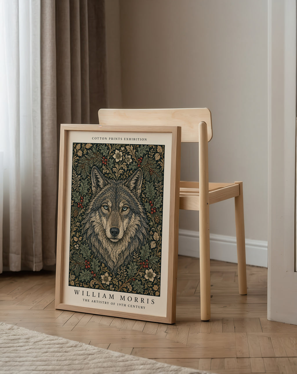 Plakat z wilkiem wśród ostrokrzewu Williama Morrisa