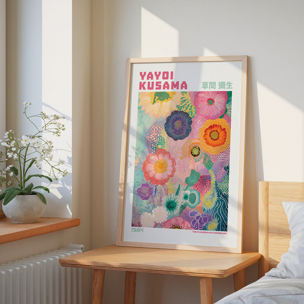 Yayoi Kusama Vibrant Floral – stilfullt konsttryck från Bozetto, tryckt på matt finpapper