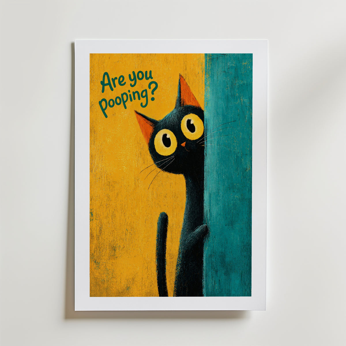 Bathroom Inspector Cat Poster – med passepartout