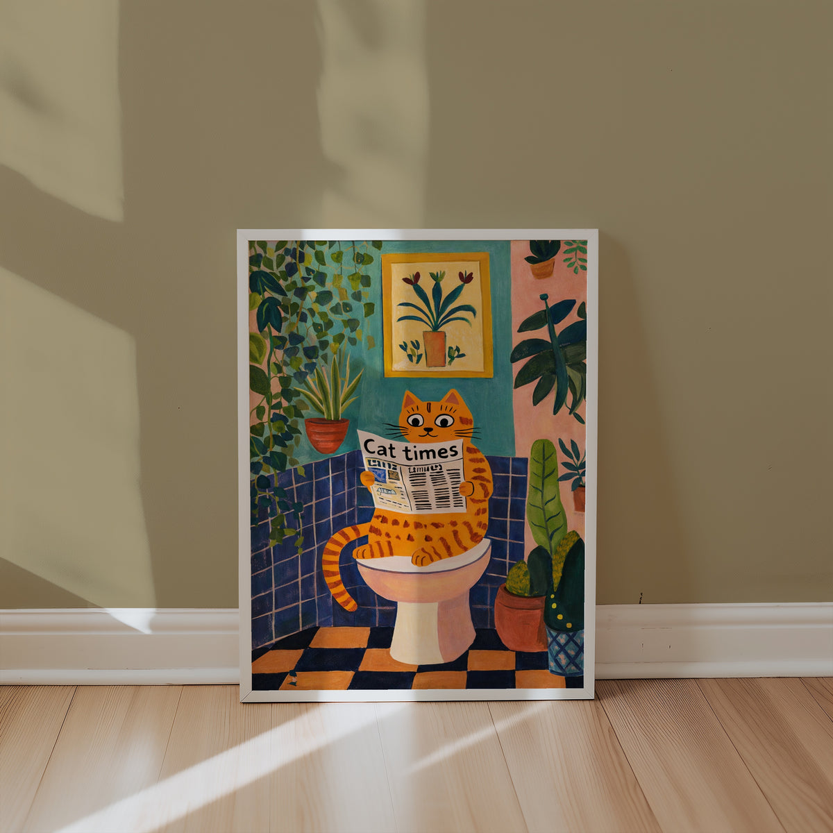 Cat Times Bathroom Ritual poster kant till kant i inramad rumsmiljö – Bozetto väggdekor