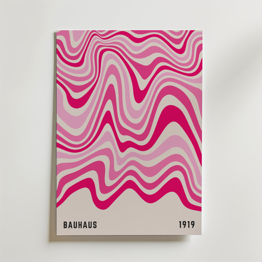 Bauhaus Pink Waves – stilfullt konsttryck från Bozetto, tryckt på matt finpapper