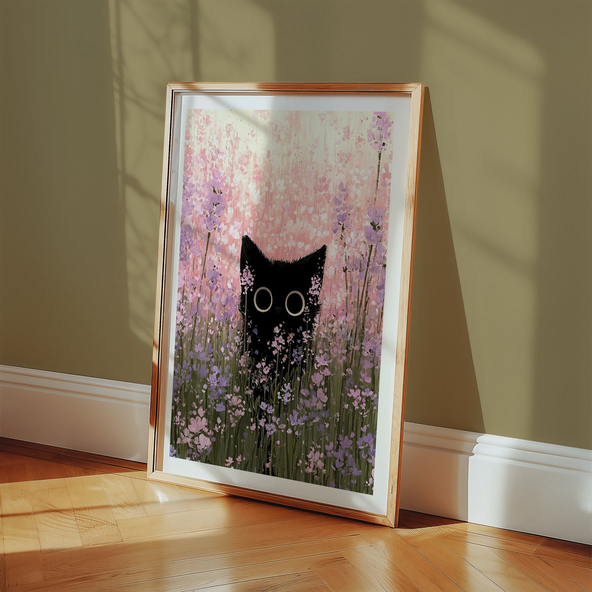 Cat in Bloom Poster med passepartout i ram i inrett rum