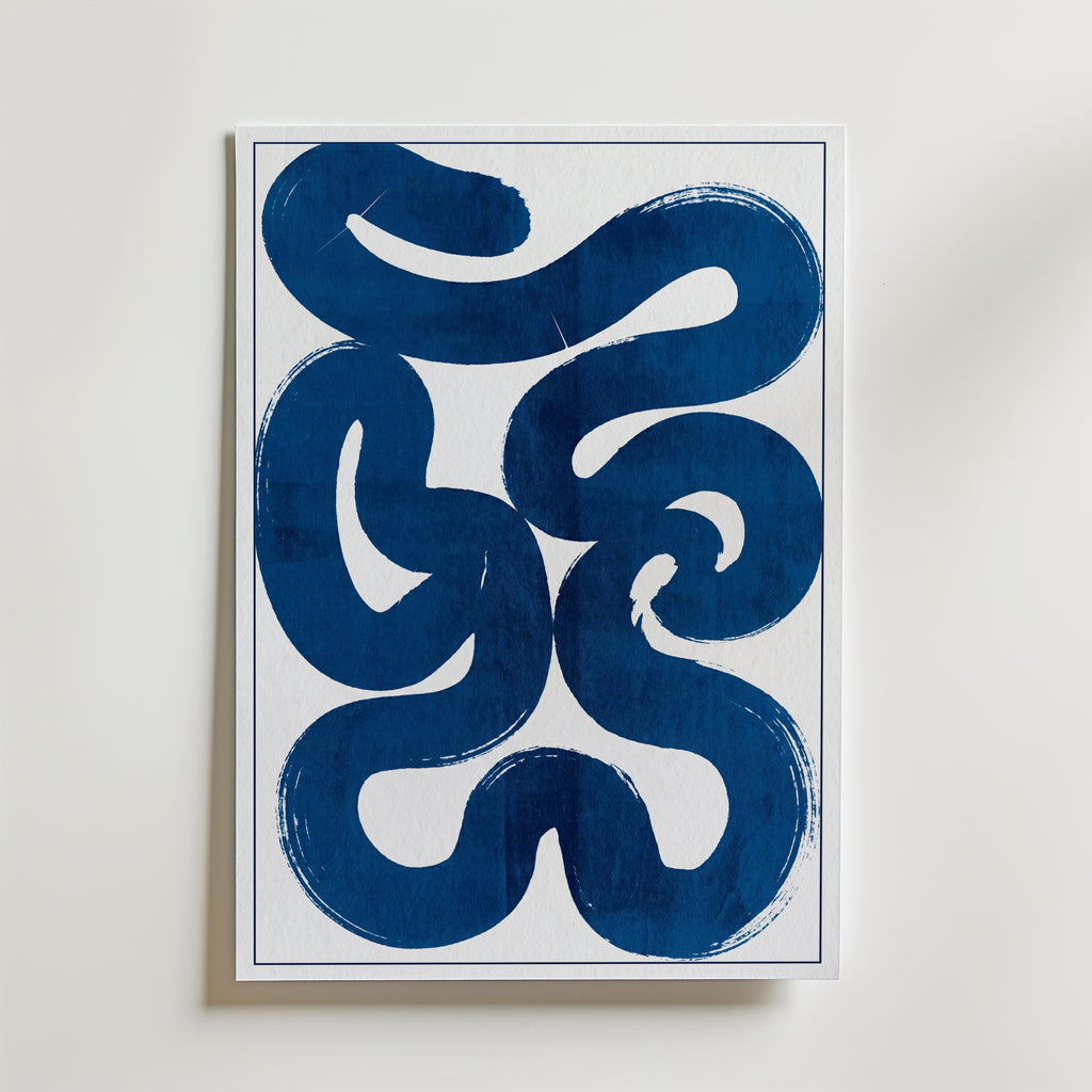 Blue Current Poster – abstrakt blå cyanotyp på canvas, premiumtryck från Bozetto