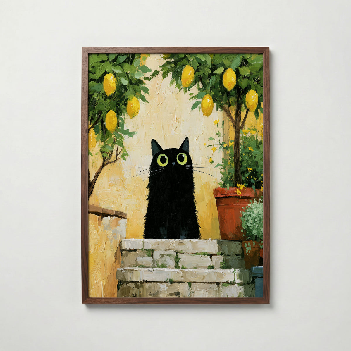 Cat in Lemon Garden Poster i valnotsram fran Bozetto