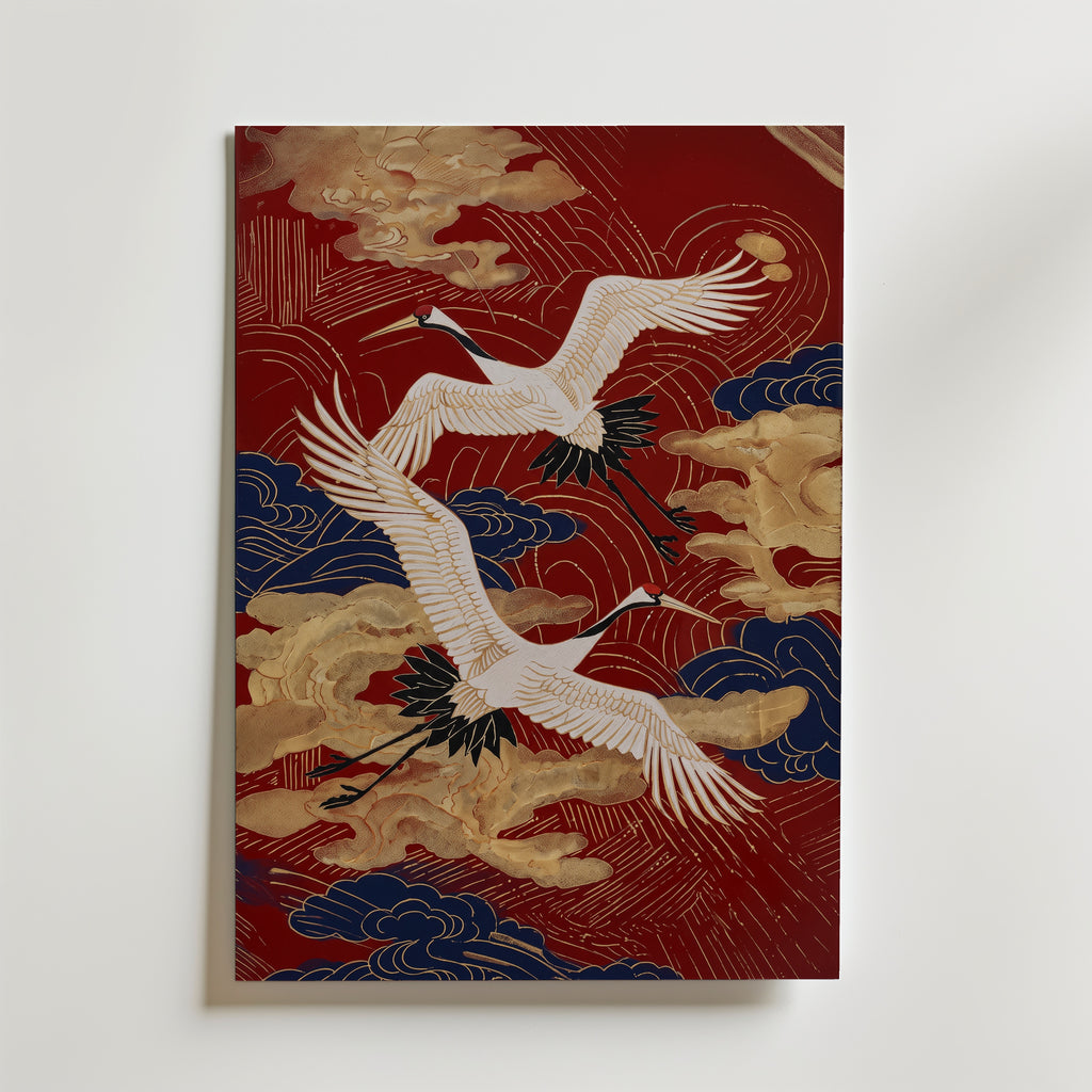 Crimson Cranes Poster – canvas utan passepartout