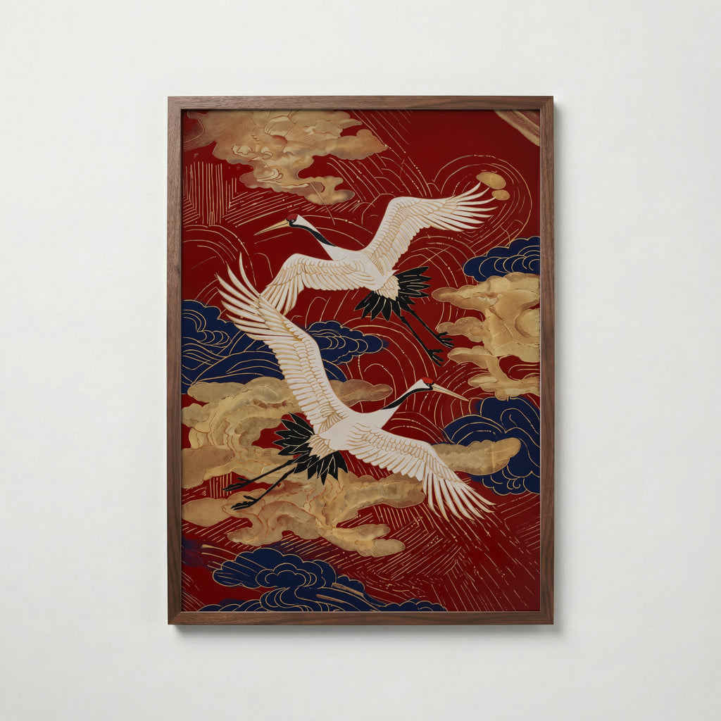 Crimson Cranes Poster – valnötsram