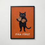 Fika Först Poster – svart ram