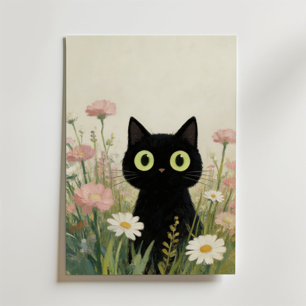 Curious Meadow Cat – stilfullt konsttryck från Bozetto, tryckt på matt finpapper