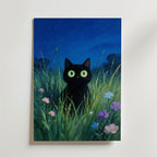 Verdant Night Cat – stilfullt konsttryck från Bozetto, tryckt på matt finpapper i hög tryckkvalitet