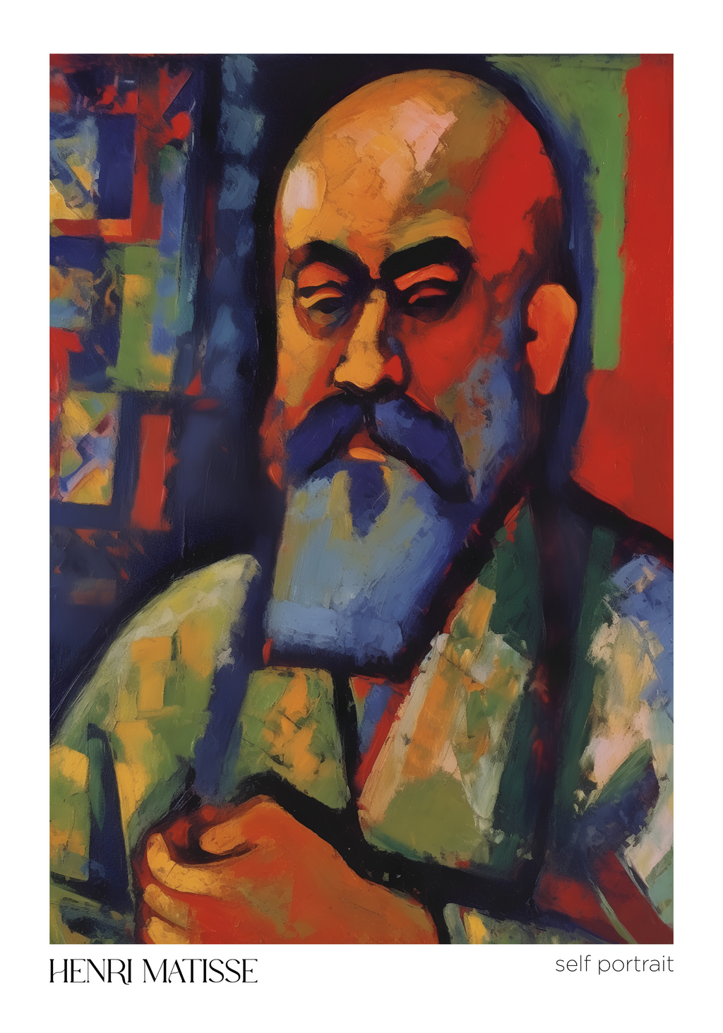 Self Portrait in Red & Blue poster visad rakt fram – Bozetto affisch i hög tryckkvalitet