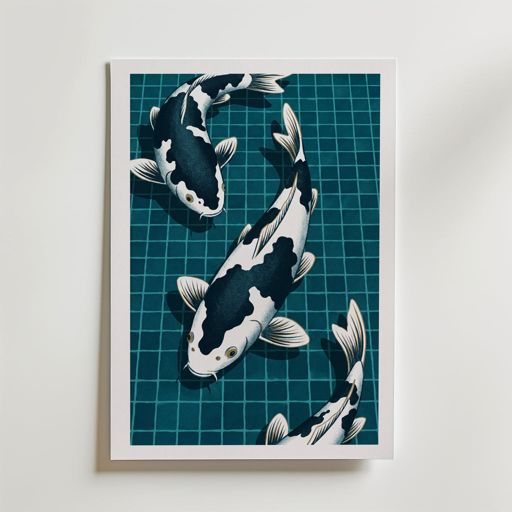 Koi Pool Poster – koifiskar på canvas, premiumtryck från Bozetto