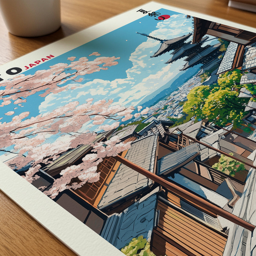 Kyoto Japan poster på skrivbord, paper_desk – Bozetto