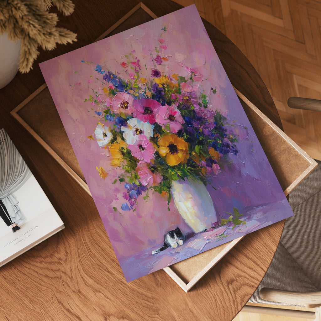 Quiet Bloom Companion konsttryck på vit bakgrund – elegant Bozetto affisch för hemmet