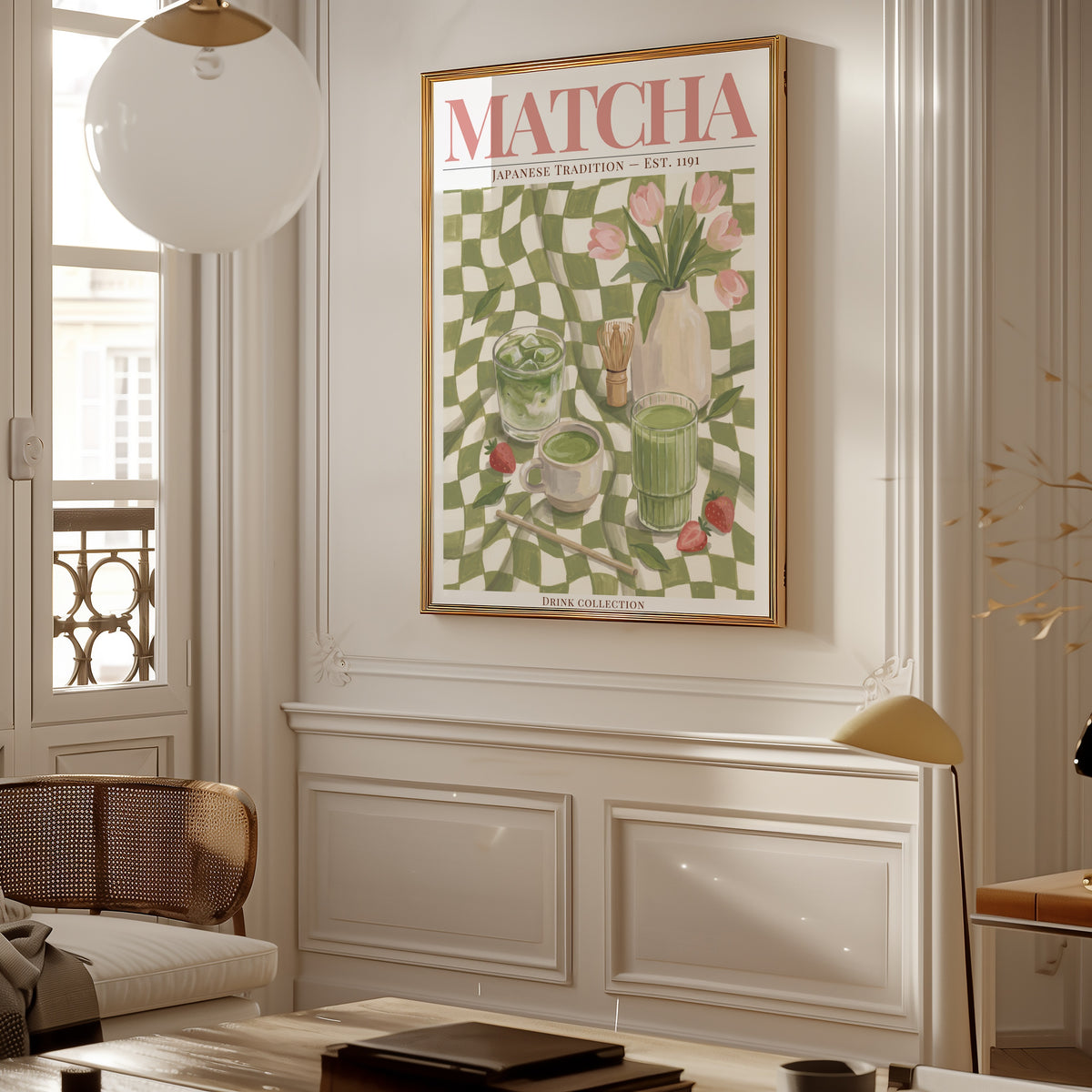 Matcha affisch i ljust vardagsrum – Bozetto