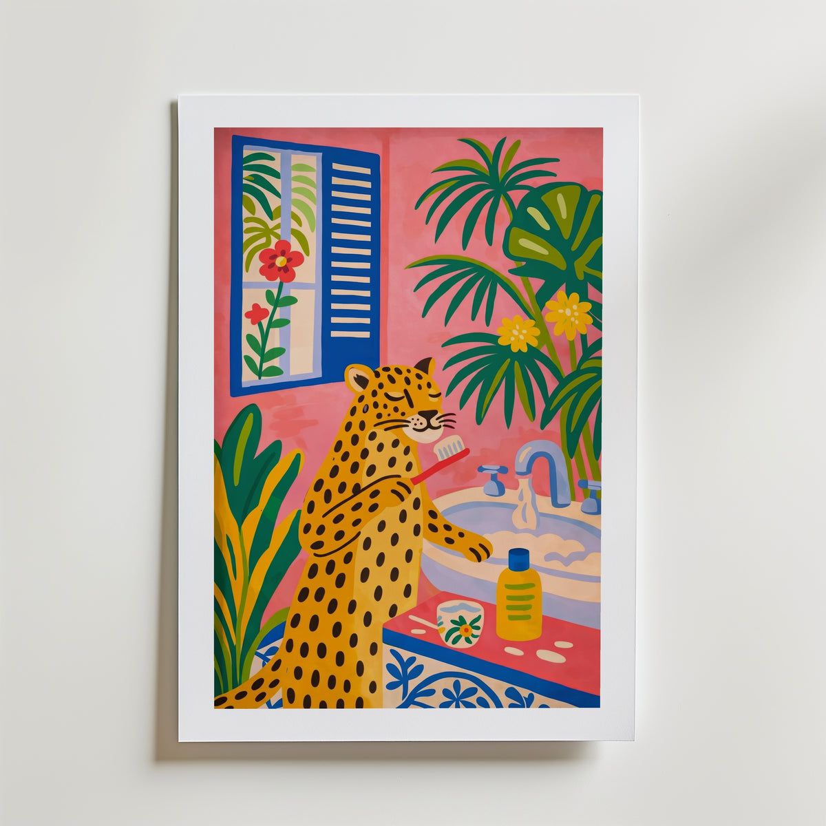 Morning Ritual Leopard Poster – med passepartout