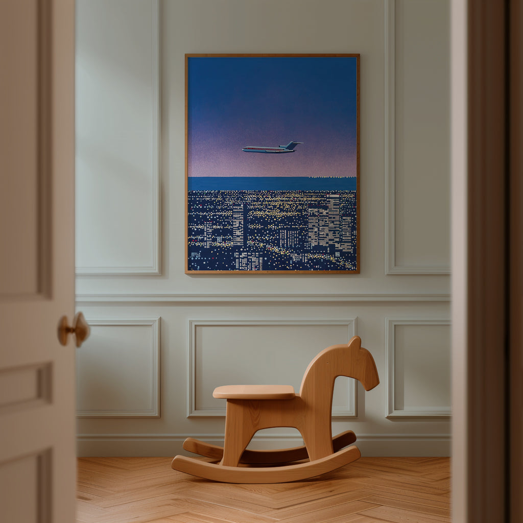 Hiroshi Nagai Twilight Flight poster i modern rumsmiljö – konsttryck från Bozetto i hög kvalitet