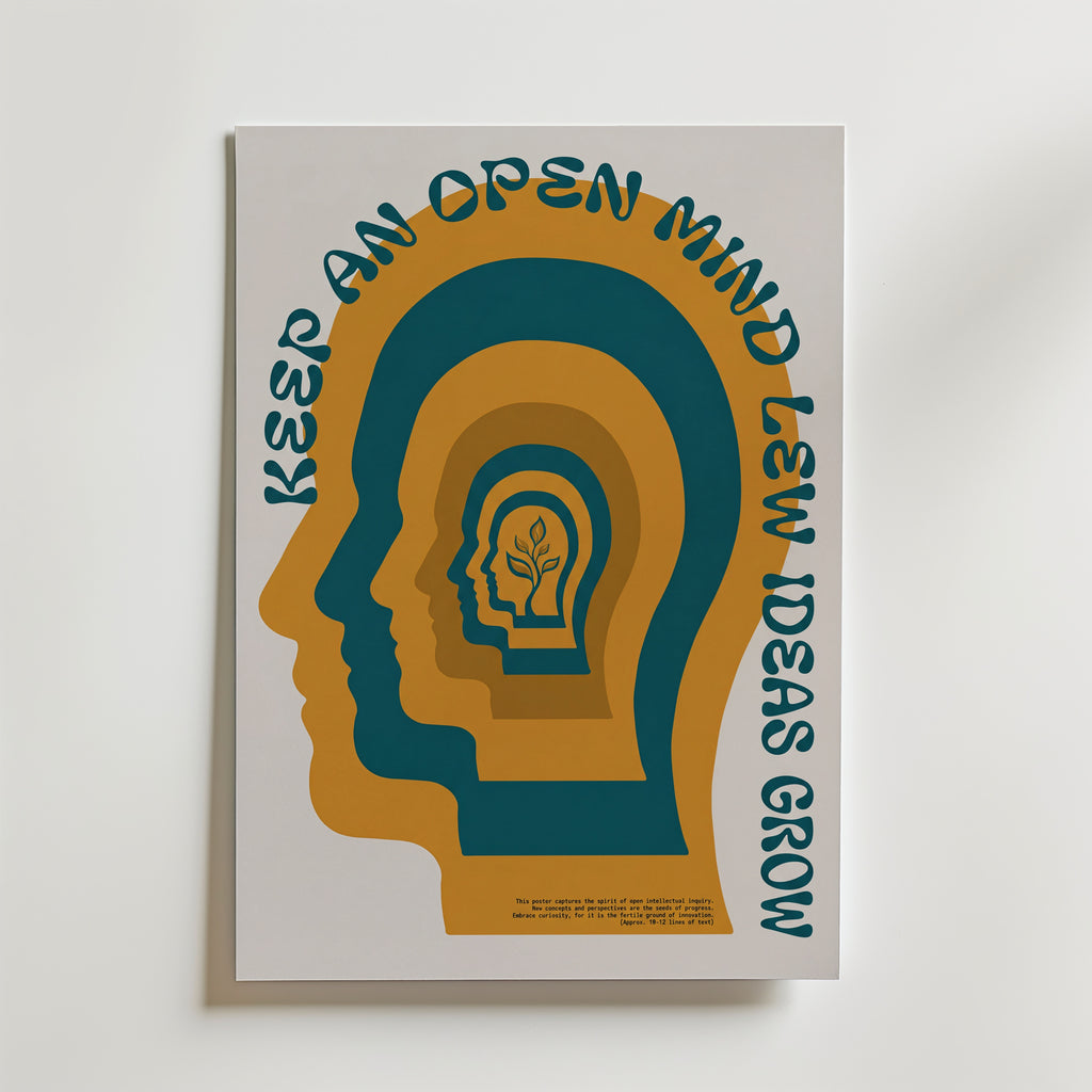 Open Mind Poster i petrol och solgult, grafisk affisch från Bozetto tryckt i Sverige