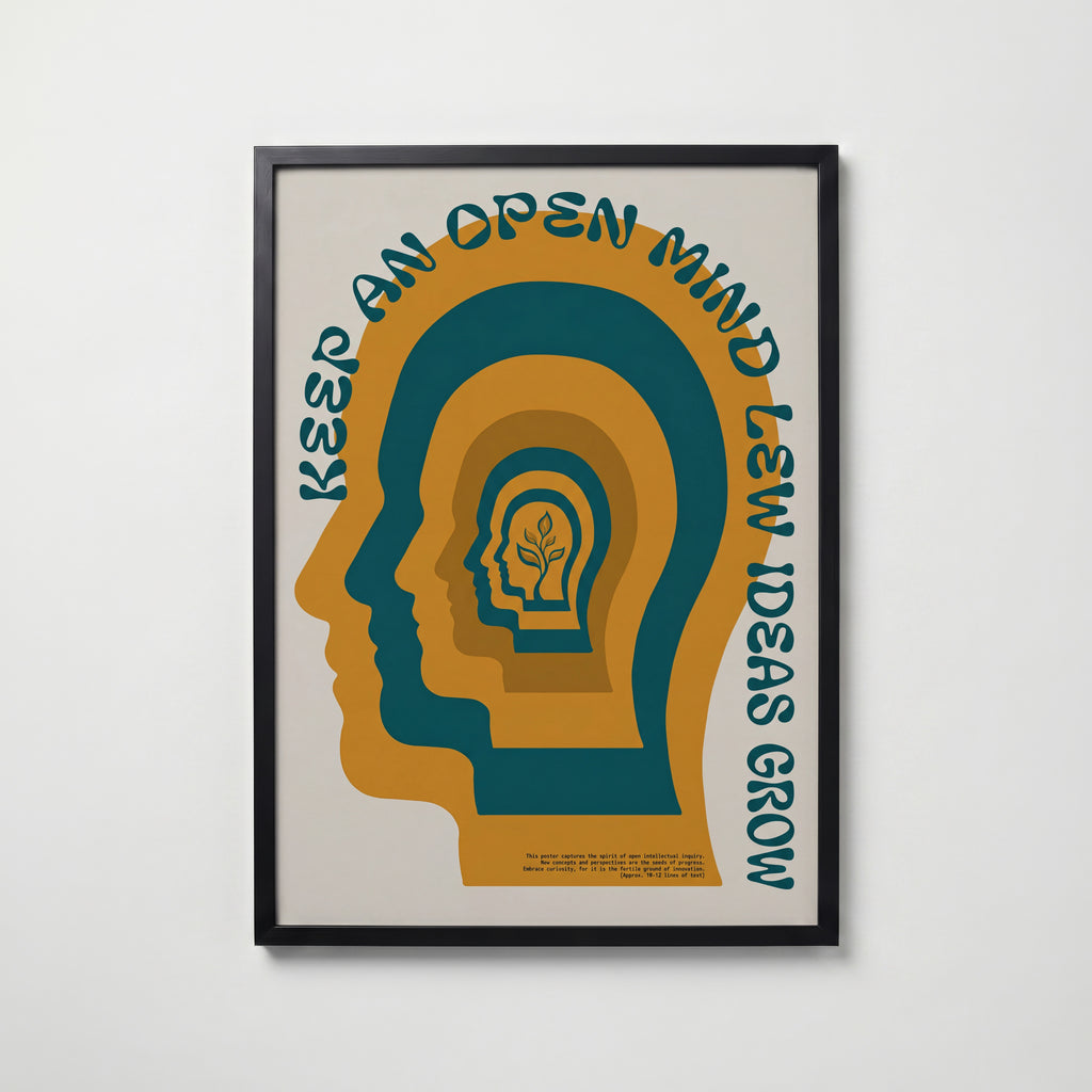 Open Mind Poster i svart ram, väggkonst i petrol och solgult med fri frakt över 499 kr