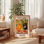 Lets Get Saucy Cat Dinner Poster room