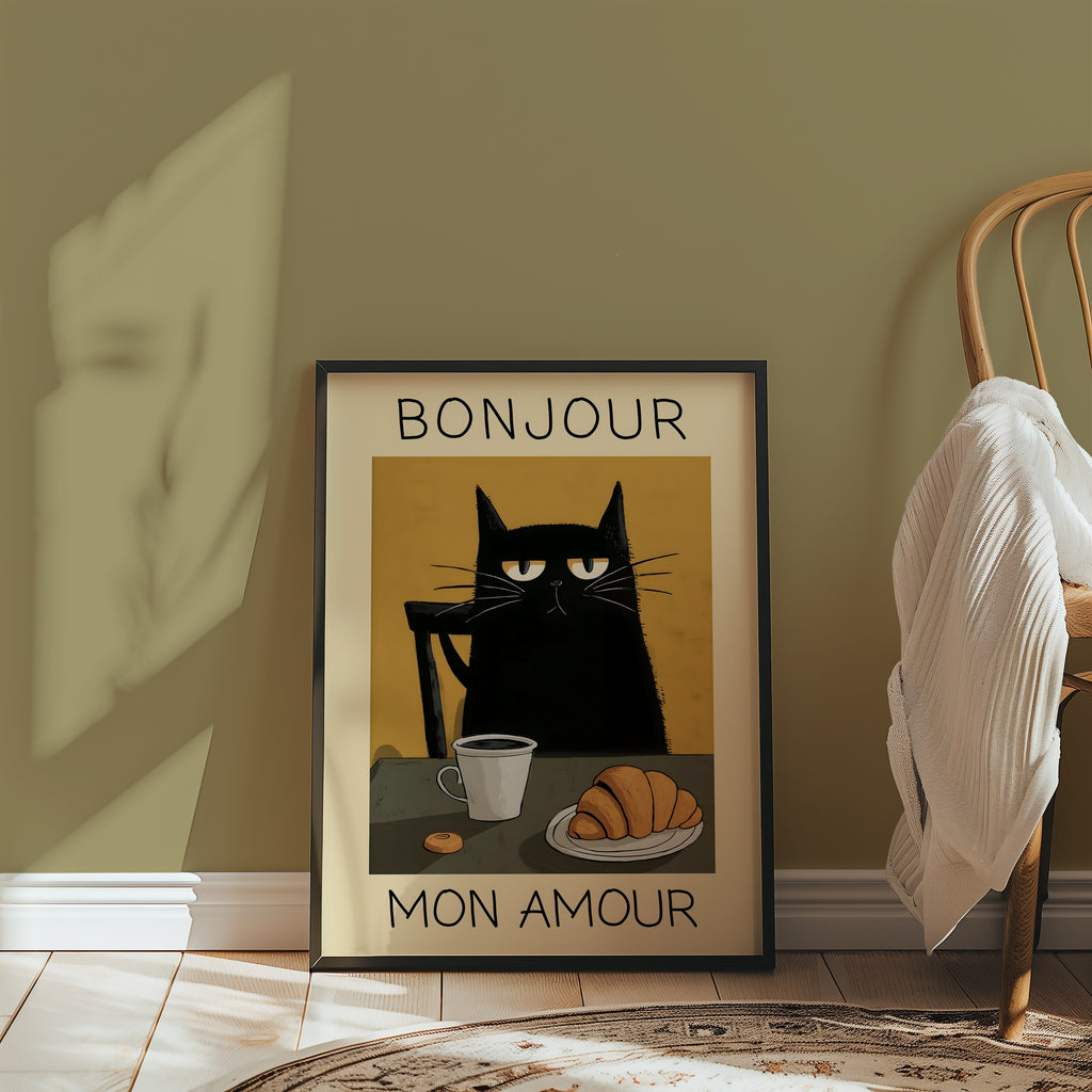 Parisian Cat Breakfast poster på vägg i inrett rum – Bozetto affisch i hög kvalitet