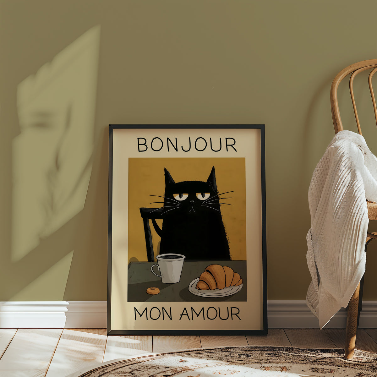 Parisian Cat Breakfast poster på vägg i inrett rum – Bozetto affisch i hög kvalitet