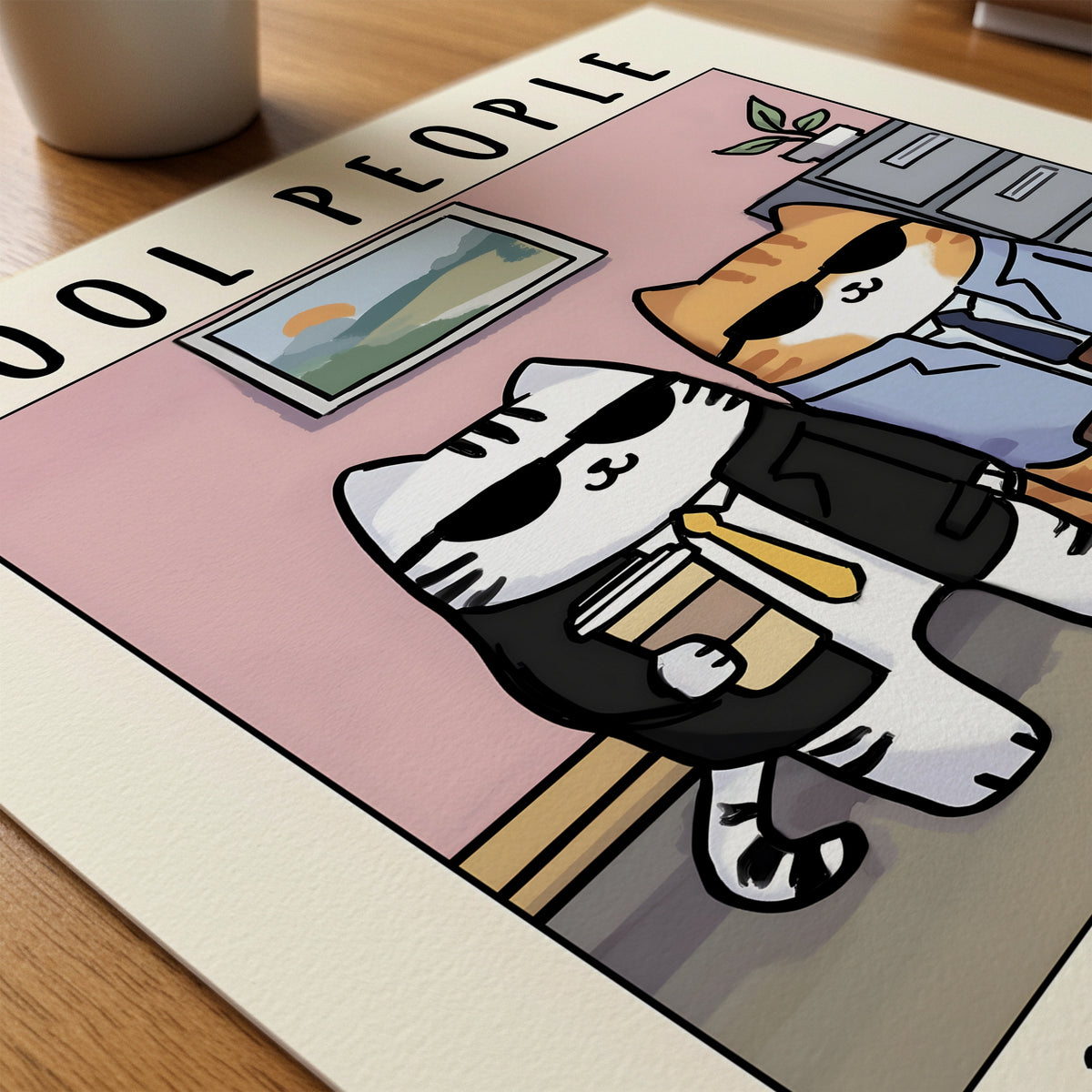 Office Cool Cats poster på skrivbord – Bozetto affisch i hög kvalitet
