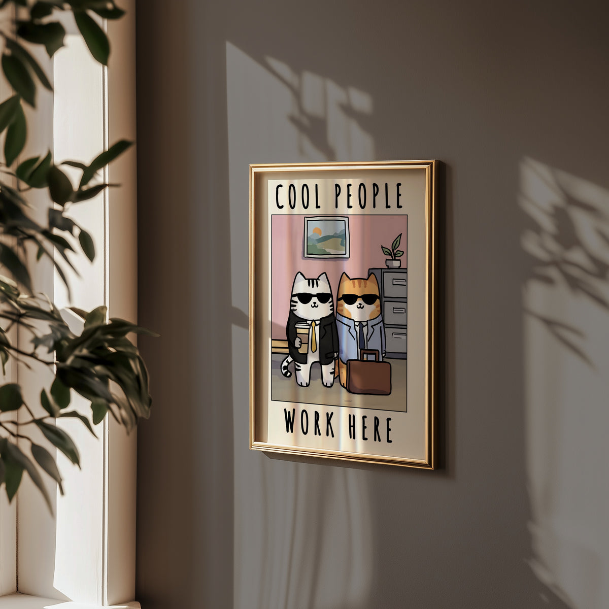 Office Cool Cats poster i inramad miljö – Bozetto konsttryck i hög kvalitet