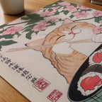 Sakura Sushi Cat poster på skrivbord, paper on desk – Bozetto