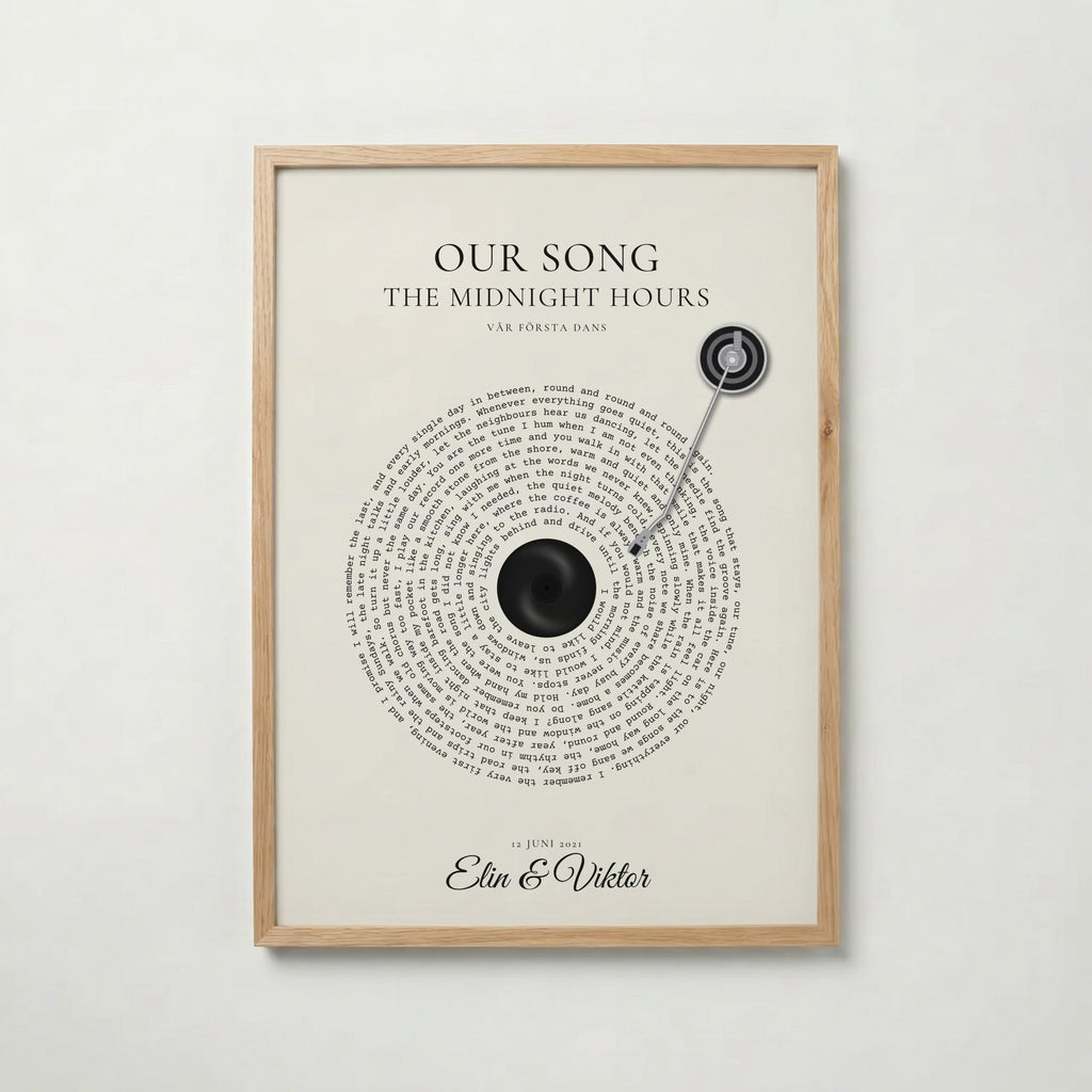 Personlig vinylposter med låttext krämvit i ekram