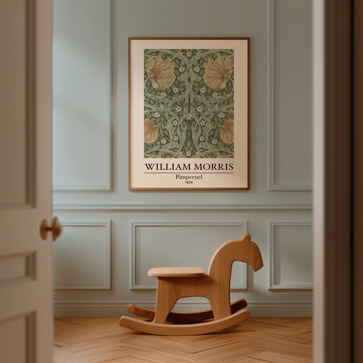 William Morris Pimpernel poster i inramad rumsmiljö – Bozetto affisch i hög kvalitet