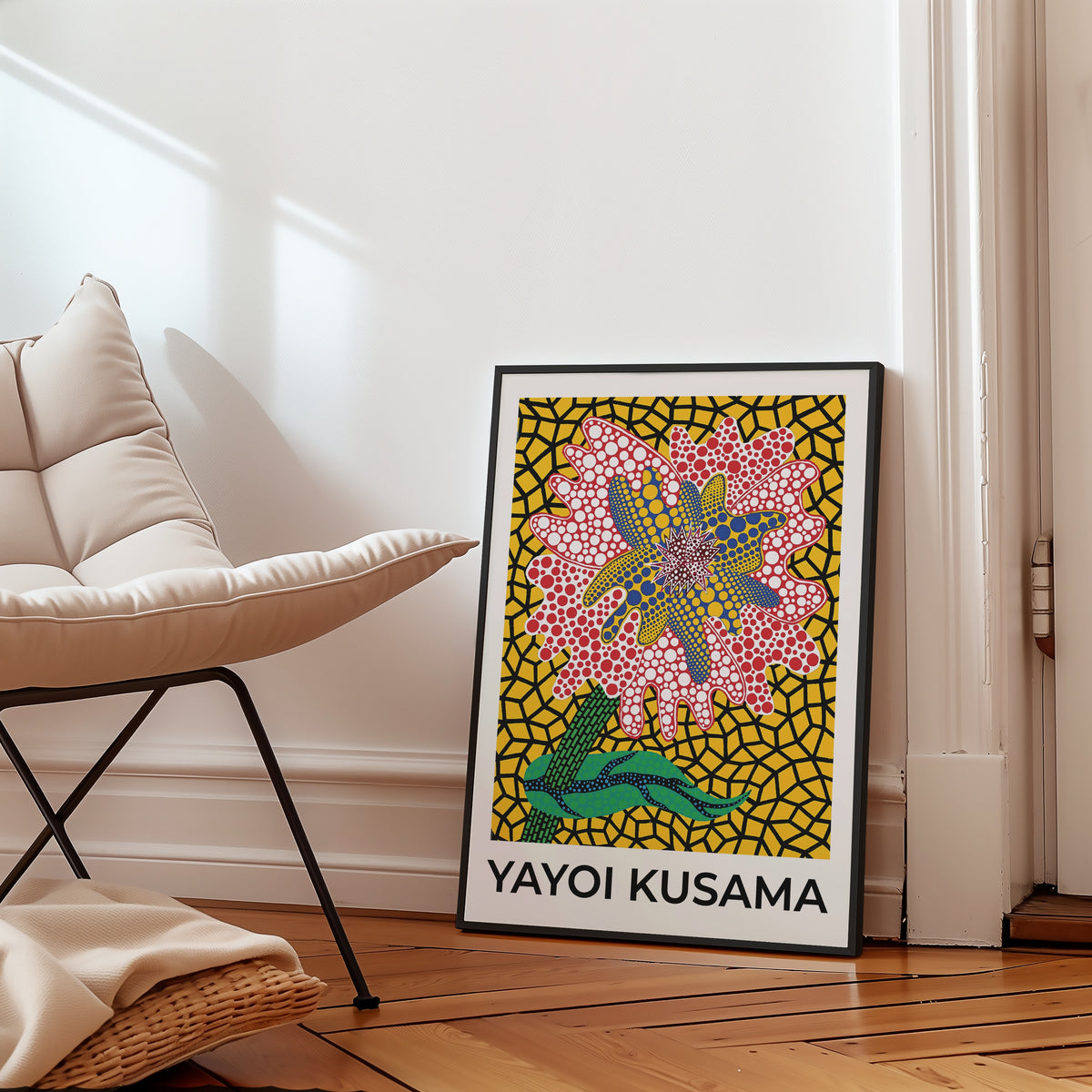 Yayoi Kusama Yellow Garden poster i stilren inredning – konsttryck från Bozetto i hög kvalitet