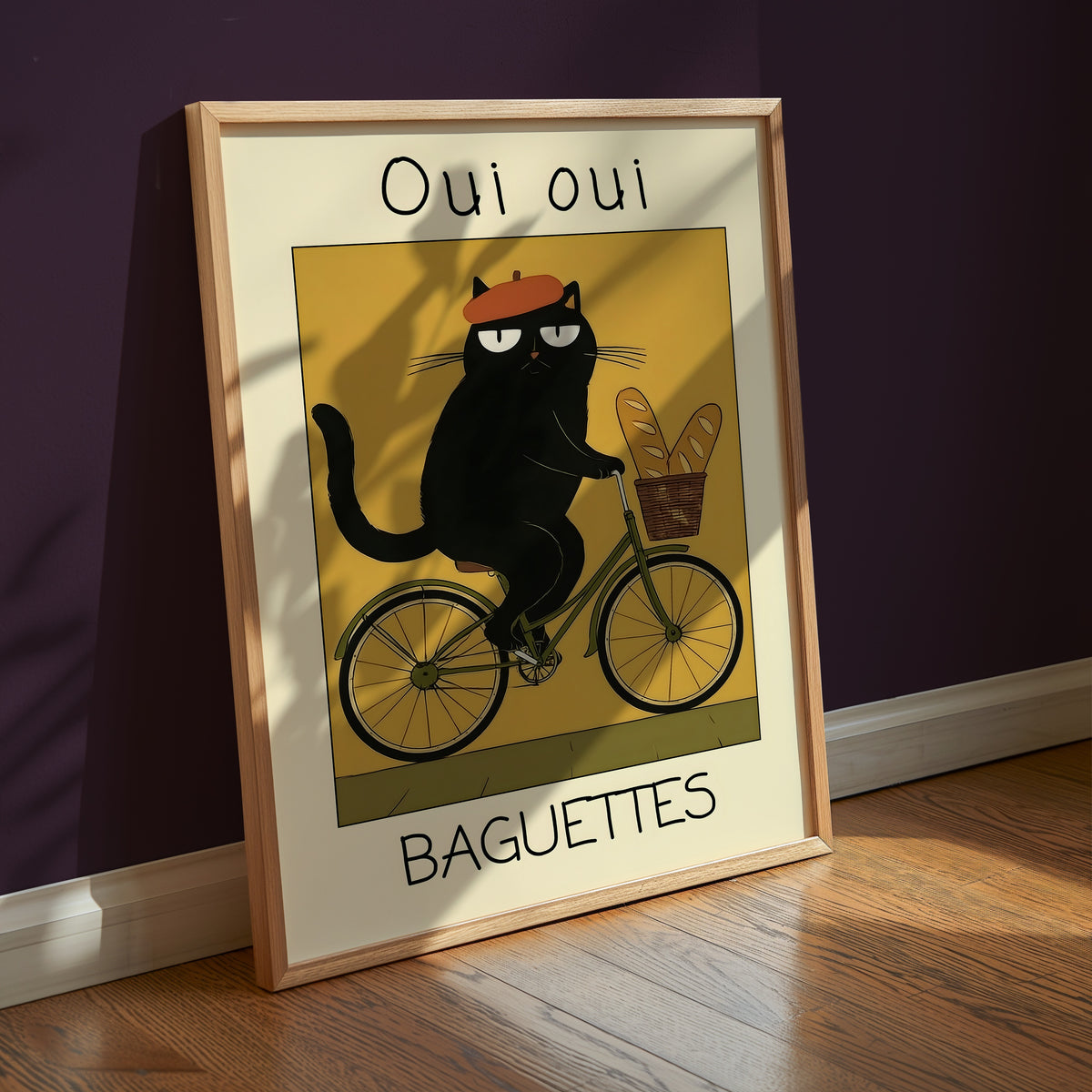 French Baguette Cat poster i stilren inredning – Bozetto konsttryck i hög kvalitet