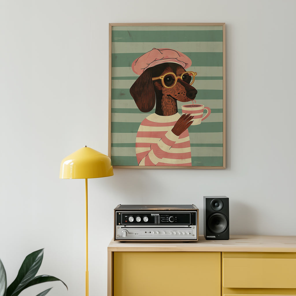 Parisian Pup poster på vägg i inrett rum – Bozetto i hög kvalitet