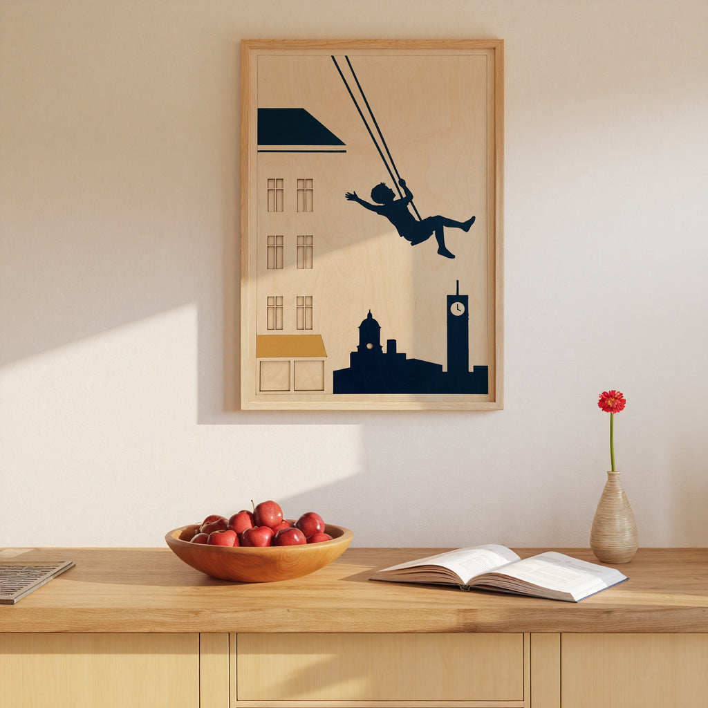 Skyline Swing Poster på vägg i barnrum, väggkonst från Bozetto