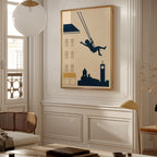 Skyline Swing Poster ovanför soffa, marinblå siluett, leverans 1 till 3 dagar