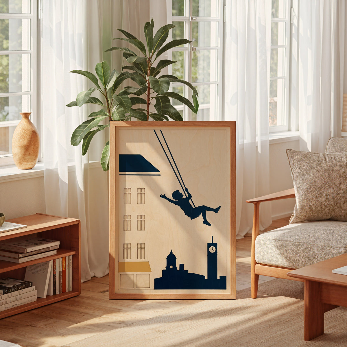 Skyline Swing Poster i sovrum, lekfull konst från Bozetto