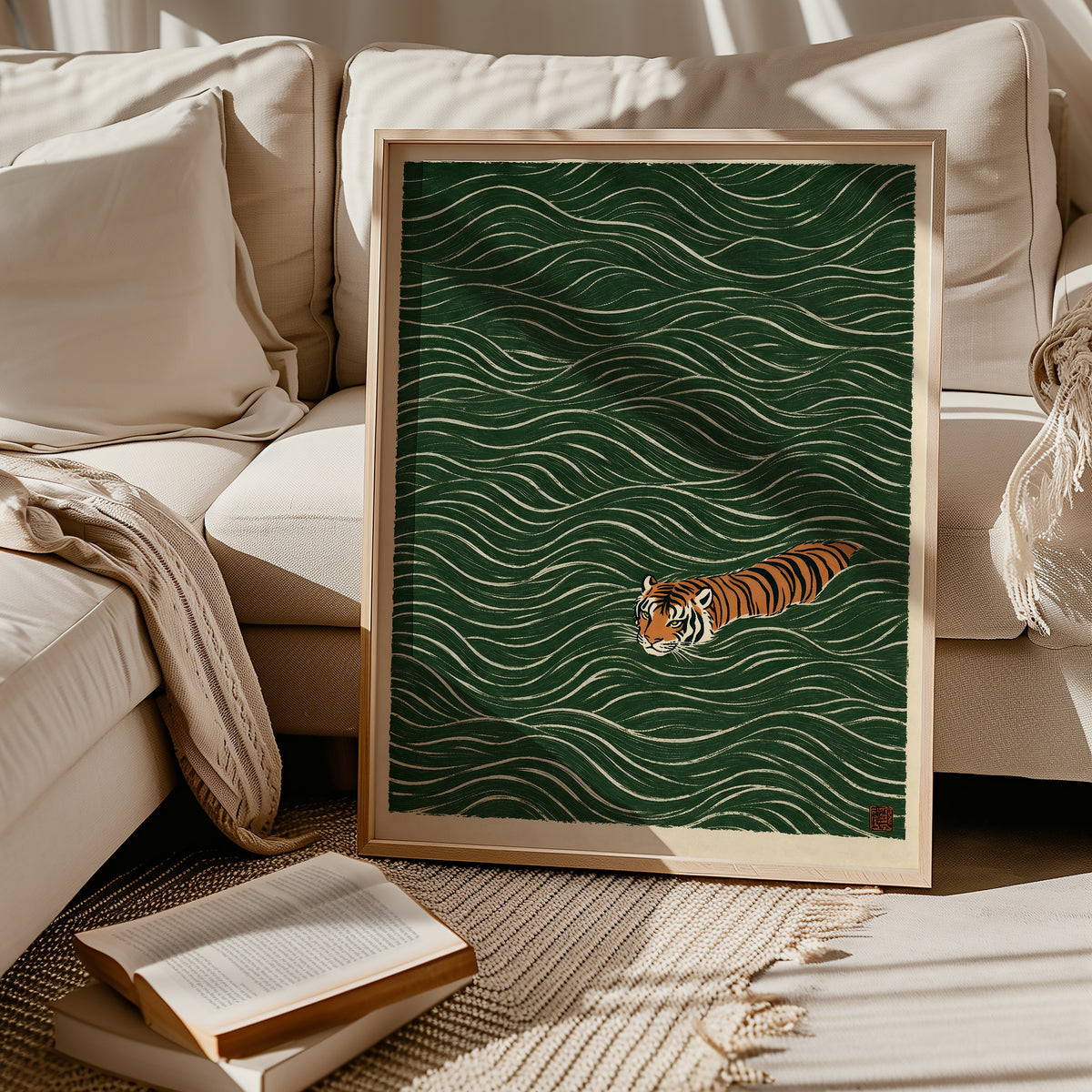Swimming Tiger poster i stilren inredning – konsttryck från Bozetto i hög kvalitet