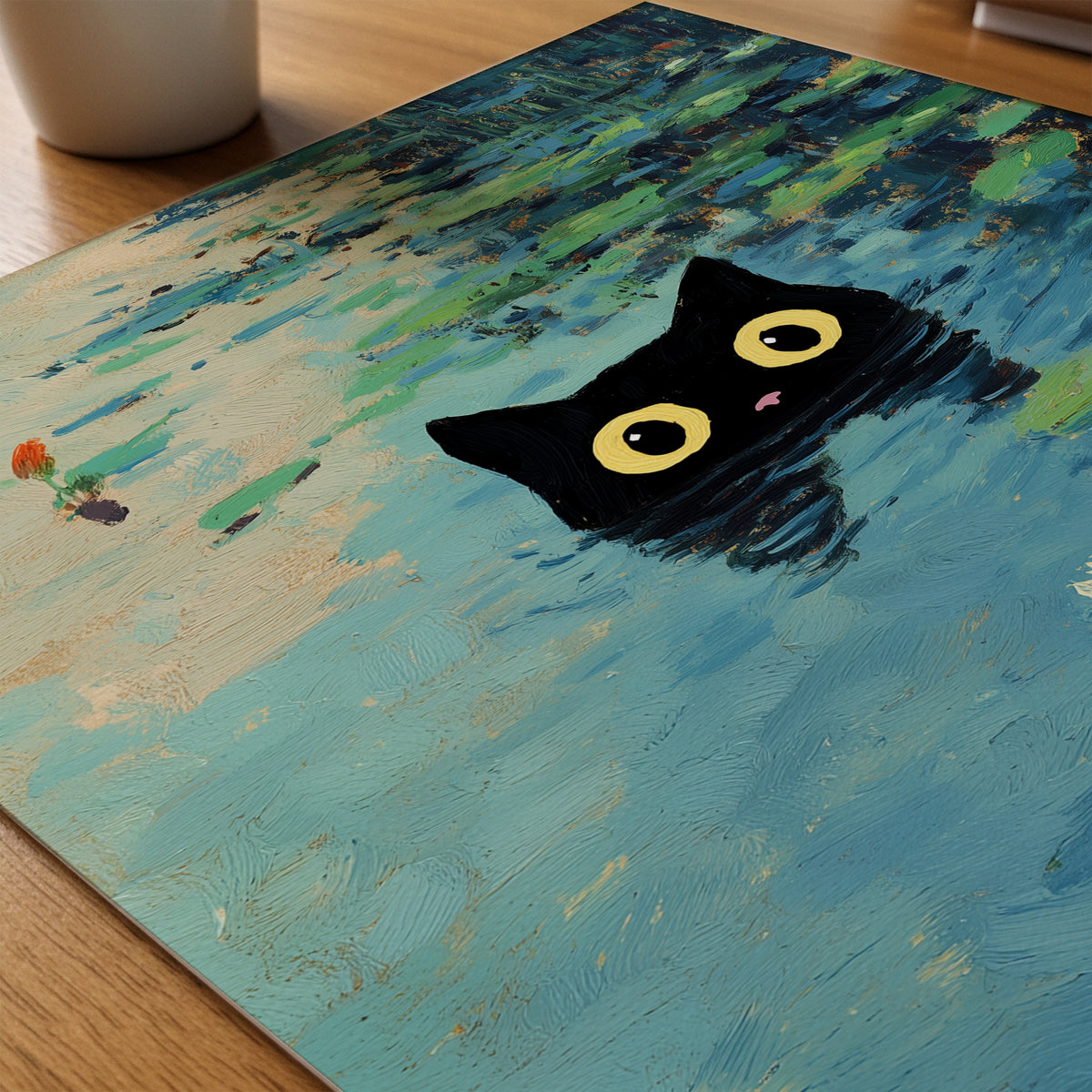 Waterlily Cat poster pa skrivbord, konstverk utan passepartout - Bozetto konsttryck