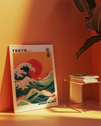 Japanese Sea Wave poster i inramad miljö på vägg – konsttryck från Bozetto i hög kvalitet