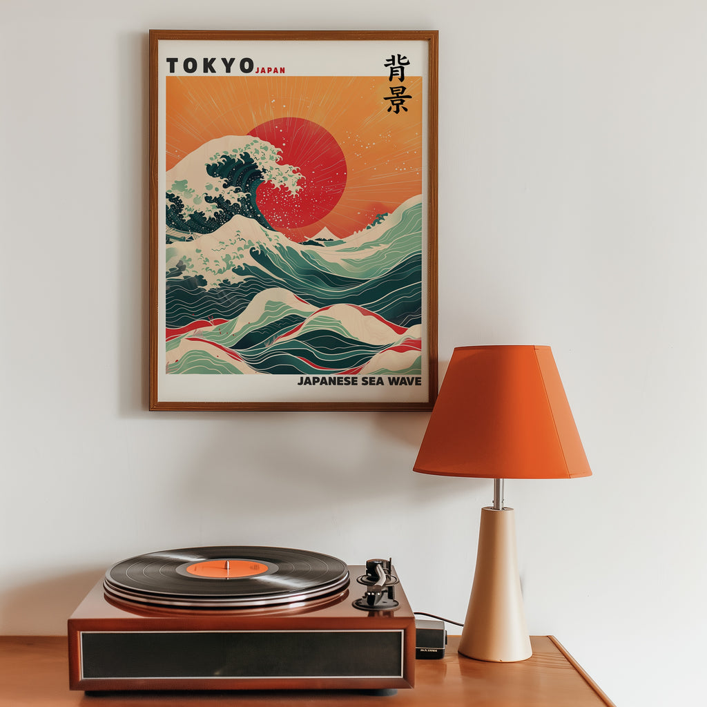 Japanese Sea Wave poster i stilren inredning – konsttryck från Bozetto i hög kvalitet