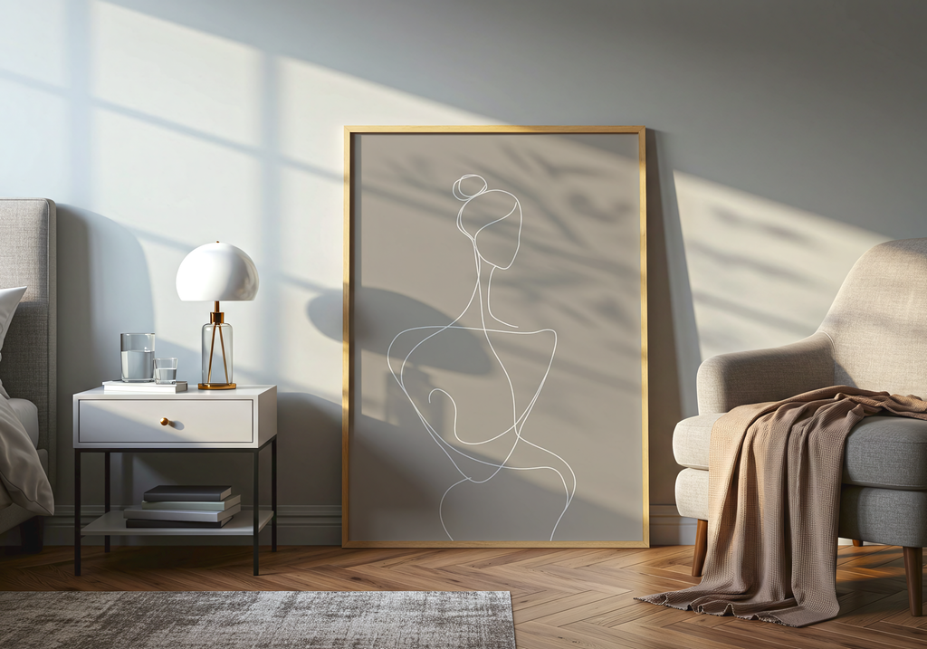 White Line Woman Silhouette poster visad rakt fram – Bozetto affisch i hög tryckkvalitet