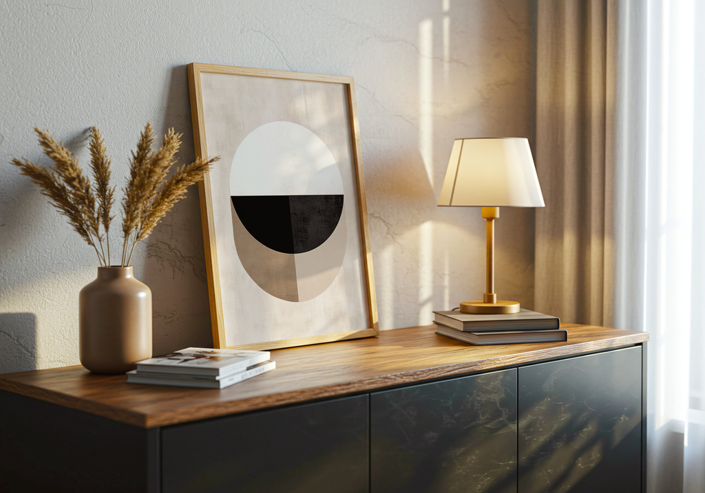 Abstract Round Halved Shapes – stilfullt konsttryck från Bozetto, tryckt på matt finpapper