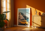 Amalfi Coast Car Poster – modern konst och stilren konsttryck för hemmet hos Bozetto