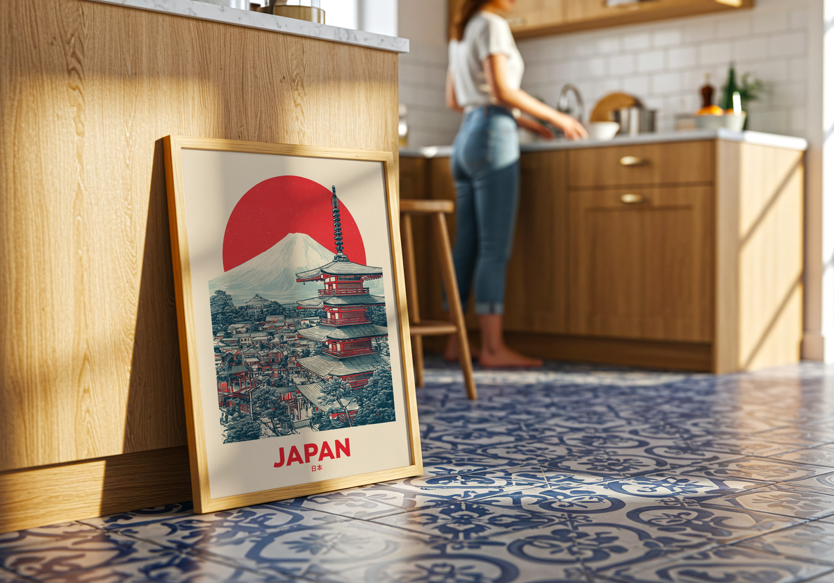 Japan Woodblock poster visad rakt fram – Bozetto affisch i hög tryckkvalitet i hög tryckkvalitet