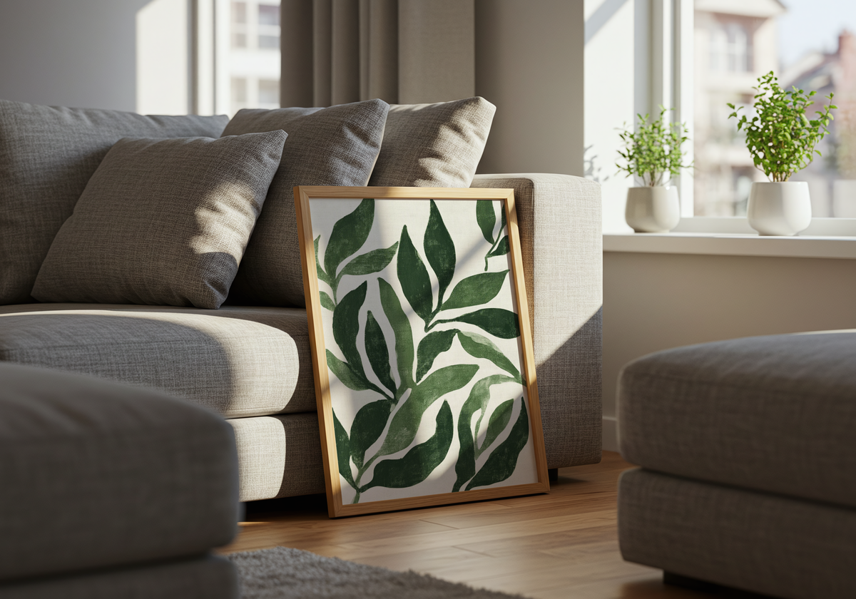 Green Botanical Leaf poster visad rakt fram – Bozetto affisch i hög tryckkvalitet