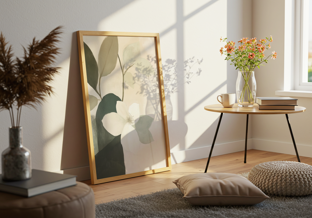 Green And Beige Flowers – affisch med stilfullt motiv från Bozetto i hög kvalitet