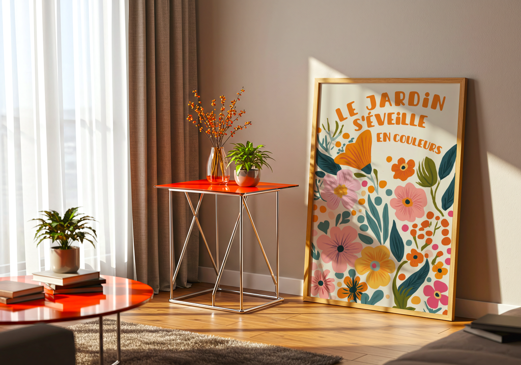 Floral garden konsttryck på vit bakgrund – elegant Bozetto affisch för hemmet i hög tryckkvalitet